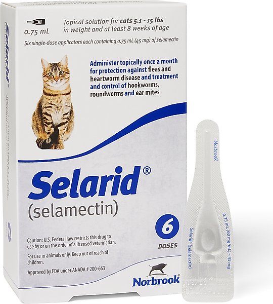 Show full view: Selarid Topical Solution for Cats, 5.1-15 lbs, (Blue Box), 6 Doses (6-mos. supply) slide 1 of 6