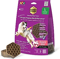 Yummy Combs Fish & Egg Large Dental Dog Treats, 12-oz bag, 9 count