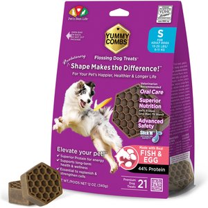Yummy Combs Fish & Egg Small Dental Dog Treats, 12-oz bag, 21 count