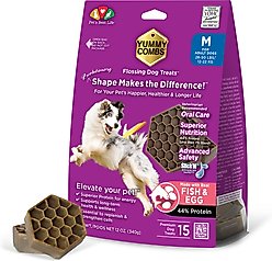 Yummy Combs Fish & Egg Medium Dental Dog Treats, 12-oz bag, 15 count
