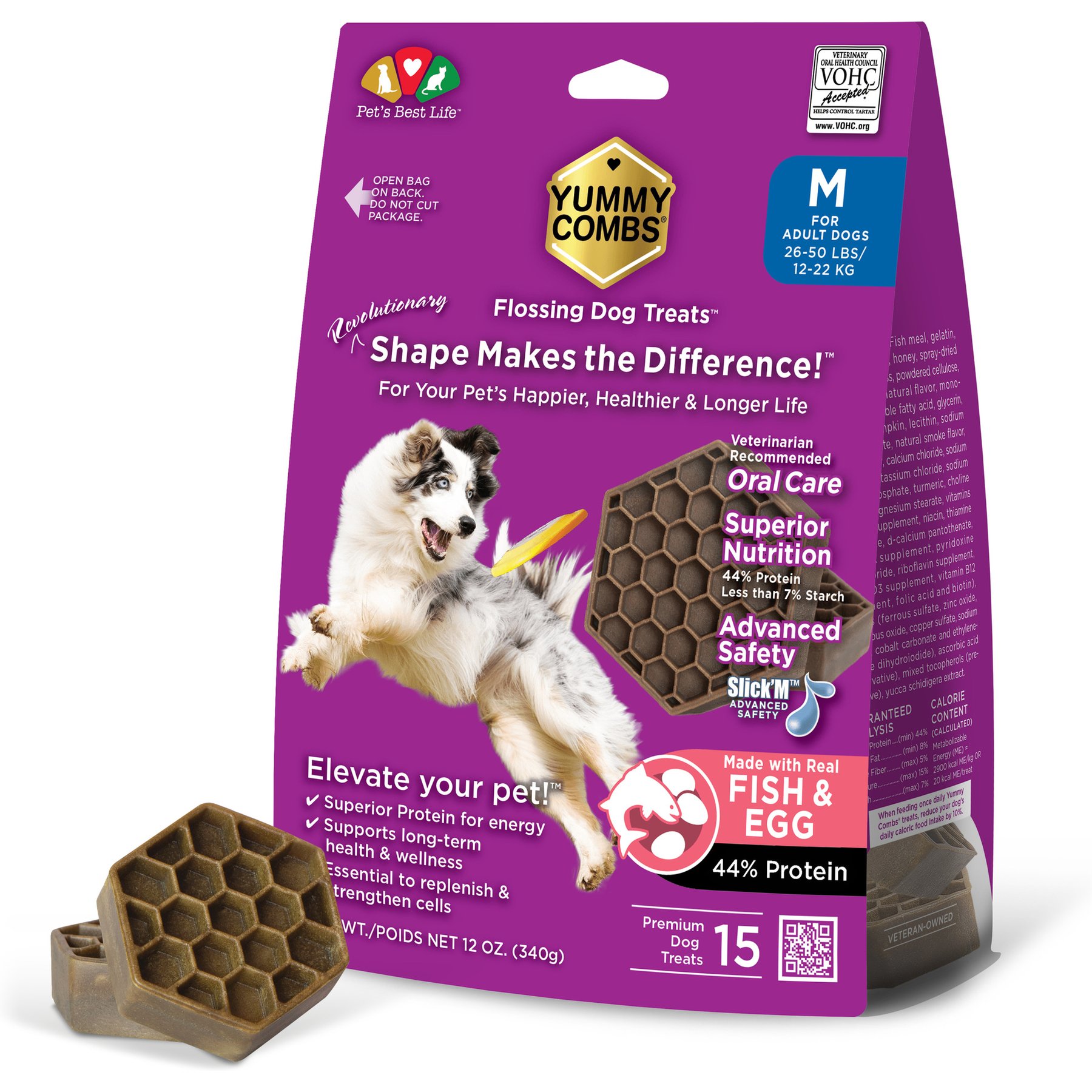 Yummy Combs Fish & Egg Medium Dental Dog Treats, 12-oz bag, 15 count