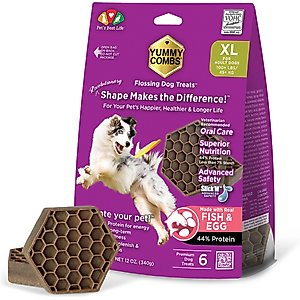 Yummy Combs Fish & Egg X-Large Dental Dog Treats, 12-oz bag, 6 count