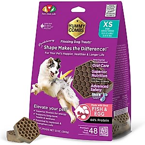 Yummy Combs Fish & Egg X-Small Dental Dog Treats, 12-oz bag, 48 count