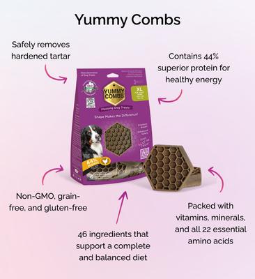 Show full view: Yummy Combs Ingenious Oral Care Flossing Large Breed Grain-Free Adult Dog Treats, 9 count slide 4 of 9