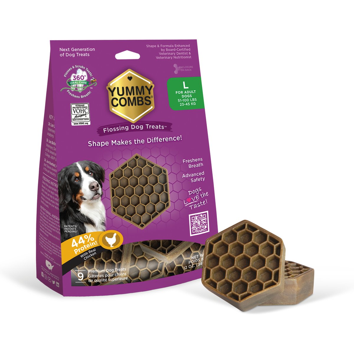Yummy Combs Ingenious Oral Care Flossing Large Breed Grain-Free Adult Dog Treats, 9 count