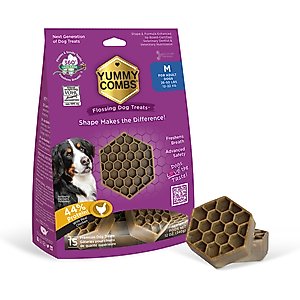 Yummy Combs Ingenious Oral Care Flossing Medium Breed Grain-Free Adult Dog Treats, 15 count