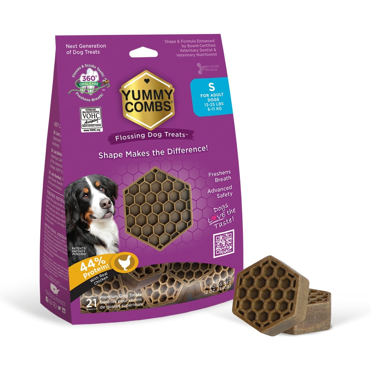 Yummy Combs Ingenious Oral Care Flossing Small Breed Grain-Free Adult Dog Treats, 21 count