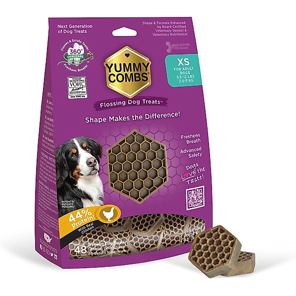 Yummy Combs Ingenious Oral Care Flossing X-Small Breed Grain-Free Adult Dog Treats, 48 count