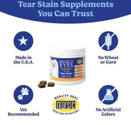 Show full view: Angels' Eyes Natural Plus Chicken Flavored Soft Chews Tear Stain Supplement for Dogs & Cats, 6.35-oz bag, 90 count slide 5 of 11