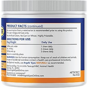 Angels' Eyes Natural Plus Chicken Flavored Soft Chews Tear Stain Supplement for Dogs & Cats, 6.35-oz bag, 90 count