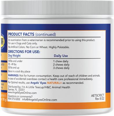 Show full view: Angels' Eyes Natural Plus Chicken Flavored Soft Chews Tear Stain Supplement for Dogs & Cats, 6.35-oz bag, 90 count slide 8 of 11