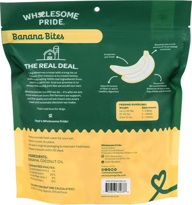 Show full view: Wholesome Pride Pet Treats Banana Bites 100% All-Natural Limited Ingredient Dog Treats, 8-oz bag slide 9 of 11