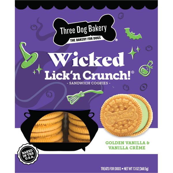 Three Dog Bakery Howl-O-Ween Lick'n Crunch Carob & Pumpkin Cookies Dog Treats, 13-oz bag