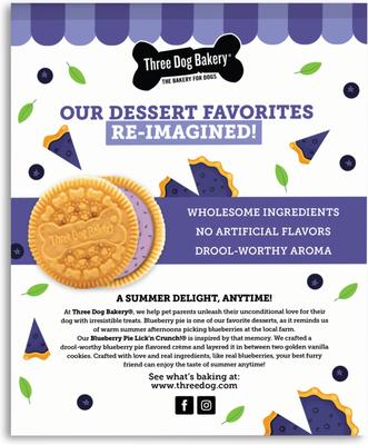 Show full view: Three Dog Bakery Blueberry Pie Lick'n Crunch Cookie Dog Treats, 13-oz box slide 3 of 7