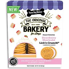 Three Dog Bakery Strawberry Shortcake Lick'n Crunch Cookie Dog Treats, 13-oz box