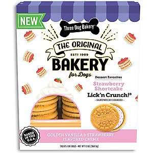 Three Dog Bakery Strawberry Shortcake Lick'n Crunch Cookie Dog Treats, 13-oz box