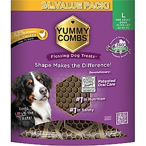 Yummy Combs Chicken Flossing Dental Dog Treats, Large, 18 count