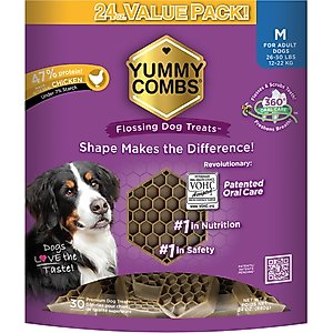 Yummy Combs Chicken Flossing Dental Dog Treats, Medium, 30 count