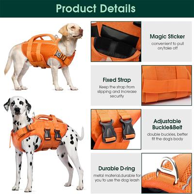 Kuoser Double Handle Dog Life Jacket, Yellow, Large