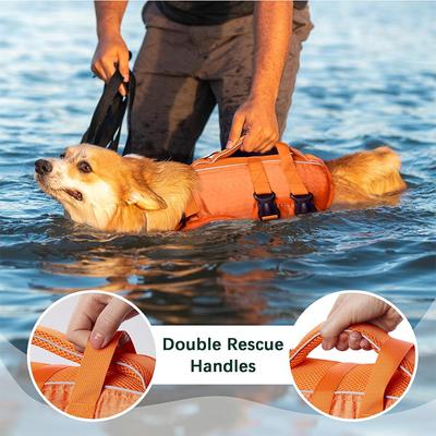 Kuoser Double Handle Dog Life Jacket, Yellow, Large