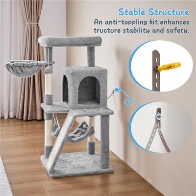 Show full view: Yaheetech 40-in Cat Tower with Condo, Light Gray slide 8 of 10