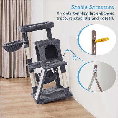 Show full view: Yaheetech 40-in Cat Tower with Condo, Dark Gray slide 7 of 9