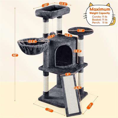 Show full view: Yaheetech 42-in Plush Cat Tree with Perch & Condo, Dark Gray slide 2 of 5