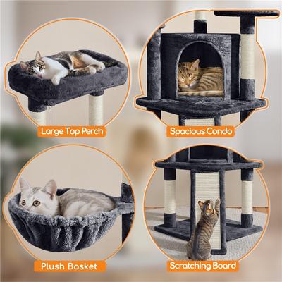 Show full view: Yaheetech 42-in Plush Cat Tree with Perch & Condo, Dark Gray slide 3 of 5