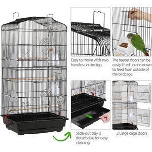 Yaheetech 41-in Open Top Metal Birdcage Parrot Cage, Black
