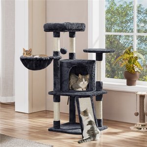 Yaheetech 42-in Plush Cat Tree with Perch & Condo, Dark Gray