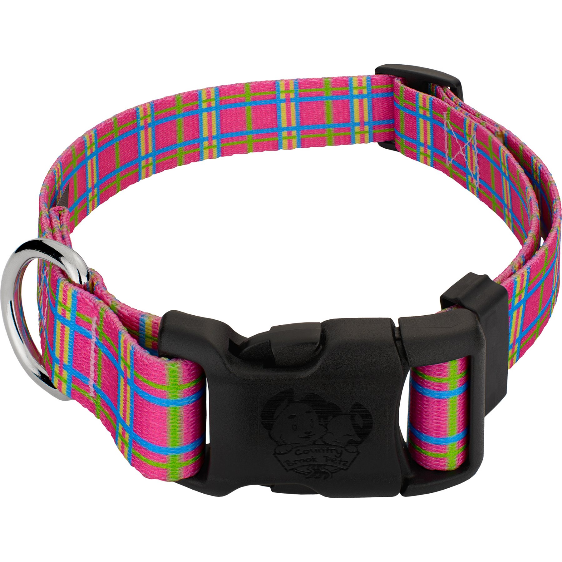 Country Brook Design Deluxe Plaid Dog Collar, Pink, XX-Small