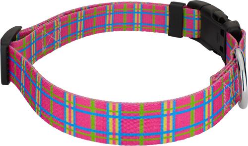 Show full view: Country Brook Design Deluxe Plaid Dog Collar, Pink, XX-Small slide 4 of 5
