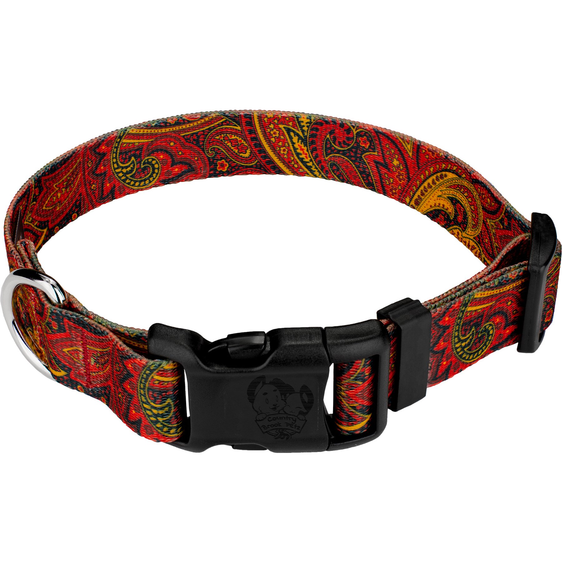 Country Brook Design Deluxe Paisley Dog Collar, Red, Small