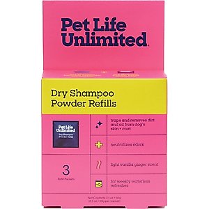 Pet Life Unlimited Dry Shampoo Powder Refills for Dogs, Vanilla Ginger, 3 count