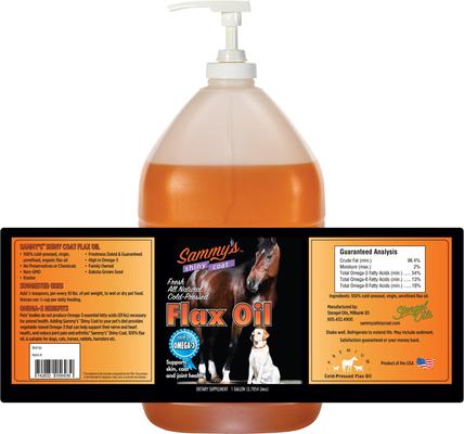 Show full view: Sammy's Shiny Coat Flaxseed Oil Liquid Supplement for Horses, 1-gal slide 2 of 3