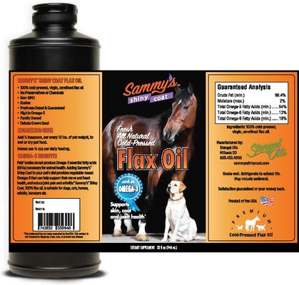 Show full view: Sammy's Shiny Coat Flaxseed Oil Liquid Supplement for Dogs & Cats, 32-fl oz bottle slide 3 of 4