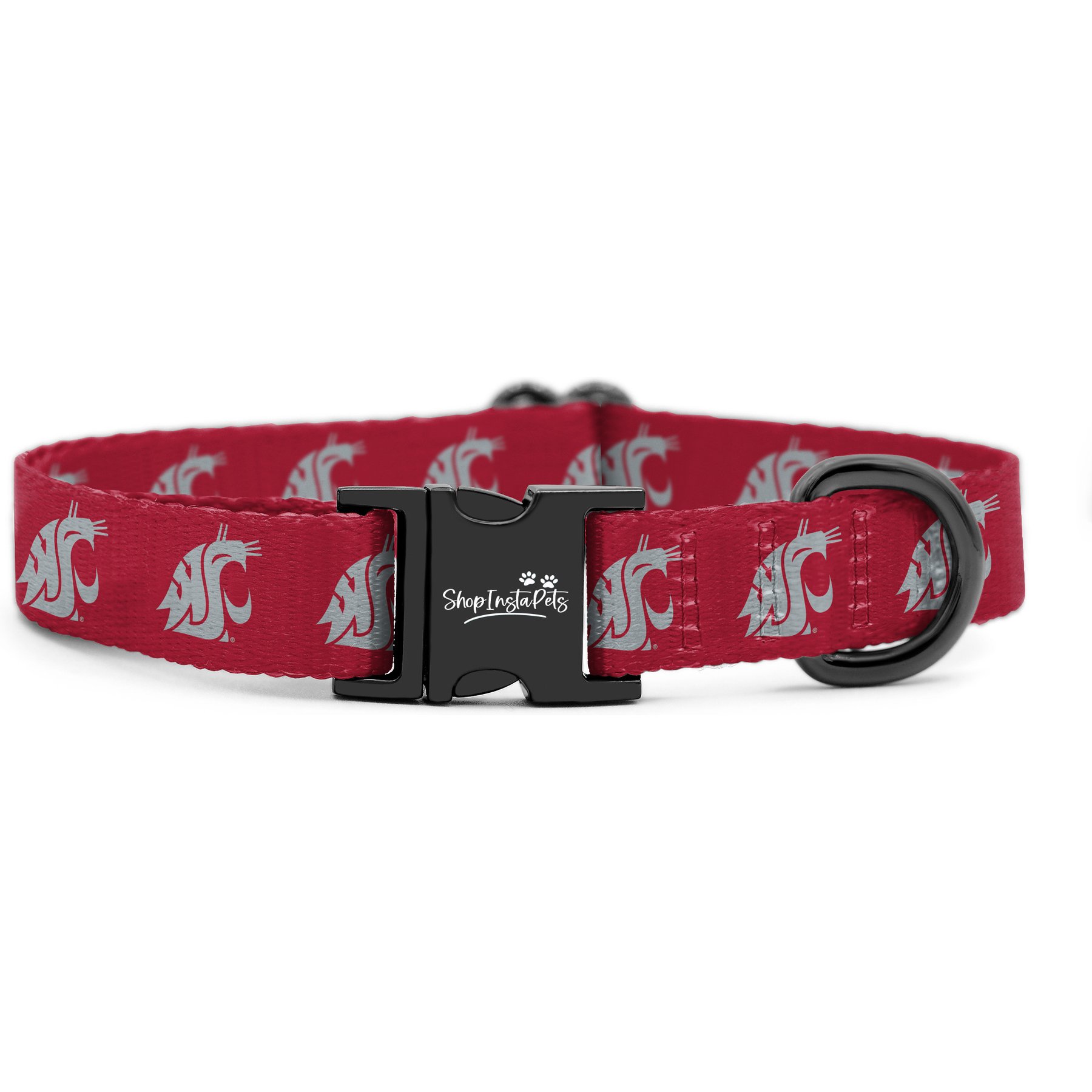 ShopInstaPets NCAA Polyester Standard Dog Collar, Medium: 12.5 to 19-in neck, 3/4-in wide, Washington State Cougars