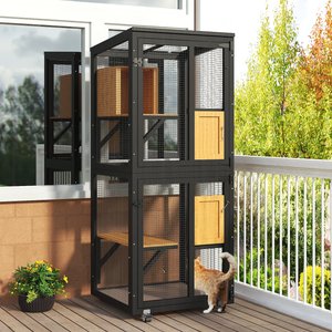 TITIMO Outdoor Catio Enclosure - Large Wooden Cat House With 6 Platforms, Weatherproof Roof, For Multiple Cats