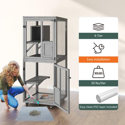 Show full view: TIMHAKA 4 Tier Catio Outdoor Cat House with Wheels, Grey slide 6 of 9