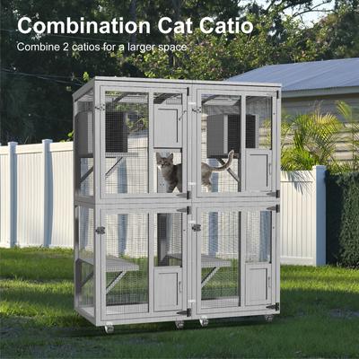 Show full view: TIMHAKA 4 Tier Catio Outdoor Cat House with Wheels, Grey slide 8 of 9