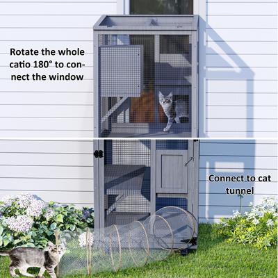 Show full view: TIMHAKA 4 Tier Catio Outdoor Cat House with Wheels, Grey slide 3 of 9