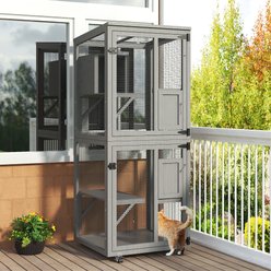 TIMHAKA 4 Tier Catio Outdoor Cat House with Wheels, Grey