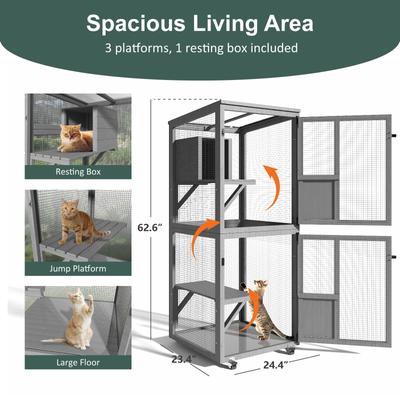 Show full view: TIMHAKA 4 Tier Catio Outdoor Cat House with Wheels, Grey slide 2 of 9