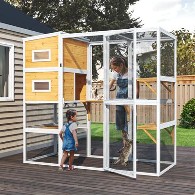 Show full view: TIMHAKA 4 Tier Catio Outdoor Cat House, White/Brown slide 7 of 7