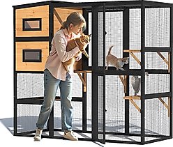 TIMHAKA 4 Tier Catio Outdoor Cat House, Black