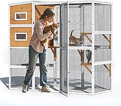 TIMHAKA 4 Tier Catio Outdoor Cat House, White/Brown