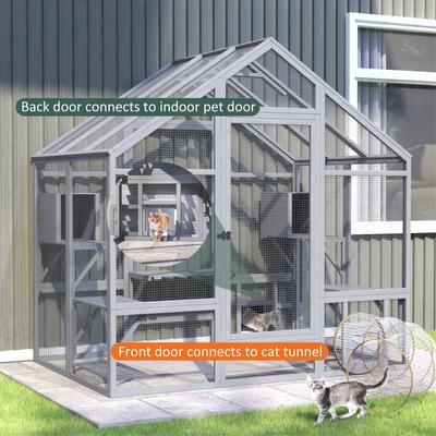 Show full view: TIMHAKA Weatherproof Catio Outdoor Cat House, Grey slide 4 of 8