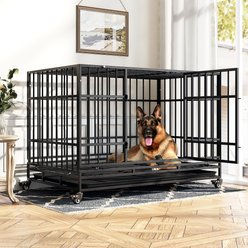 TIMHAKA Heavy Duty Dog Crate, Black, 48 inch