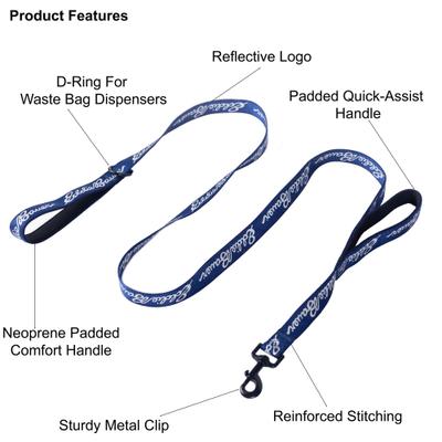 Show full view: Eddie Bauer Flat Reflective Dog Leash with Assist Handle, 6-ft long, 1-in wide, Blue slide 2 of 3