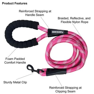 Show full view: Eddie Bauer Round Braided Rope Dog Leash with Foam Handle, 6-ft long, 1/2-in wide, Pink slide 2 of 2